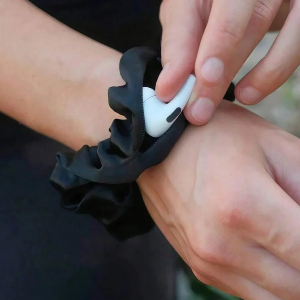 Pocket Scrunchie secret zipper compartment velour hair tie ponytail holder wrist